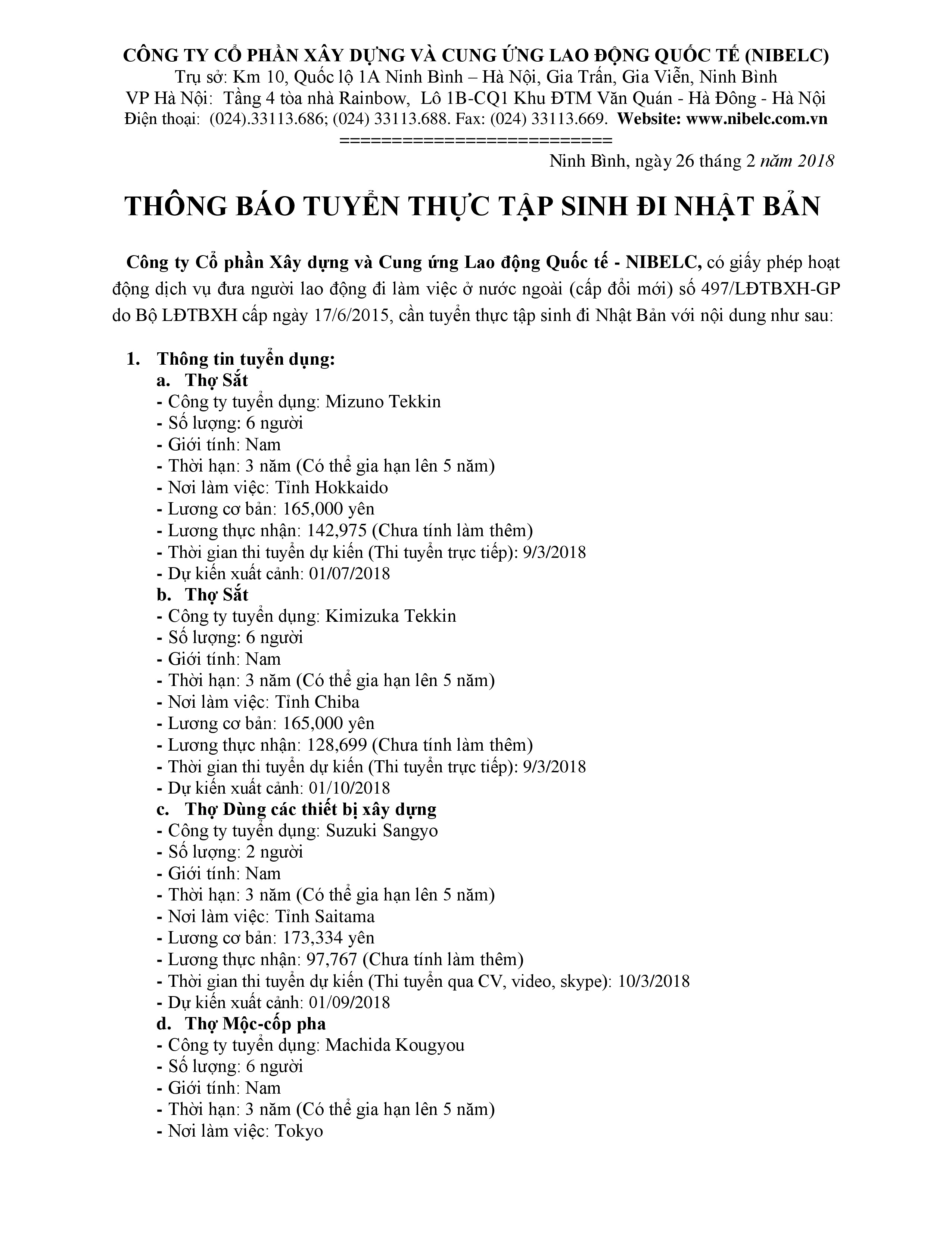 TUYỂN TTS NHẬT BẢN - ngành Sắt, Mộc Cộp Pha, Xây dựng