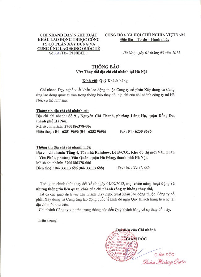 Thay đổi thông tin Chi nhánh công ty